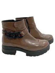 Vorschaubild 1 von Damen Stiefelette Lackleder Braun Gr. 37 Blockabsatz Kette
