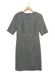 Vorschaubild 1 von BENETTON Businesskleid Damen Gr. 32/XXS Grau Kurzarm Elegant