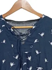 Vorschaubild 3 von Damen Freizeitkleid Gr. 36 S Blau Vogelmuster Rüschen Casual