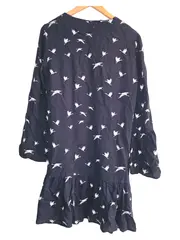 Vorschaubild 2 von Damen Freizeitkleid Gr. 36 S Blau Vogelmuster Rüschen Casual