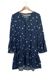 Vorschaubild 1 von Damen Freizeitkleid Gr. 36 S Blau Vogelmuster Rüschen Casual