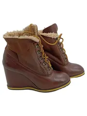 Vorschaubild 1 von Damen Stiefeletten Gr. 37 Braun Leder Keilabsatz Fellfutter