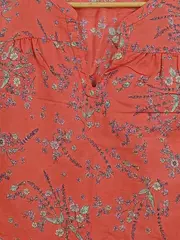 Vorschaubild 2 von Damen Bluse Top Leinen Rot Blumenmuster Einheitsgröße Casual