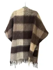 Vorschaubild 2 von Damen Poncho Kariert Braun Grau Fransen Wolle Gr. M