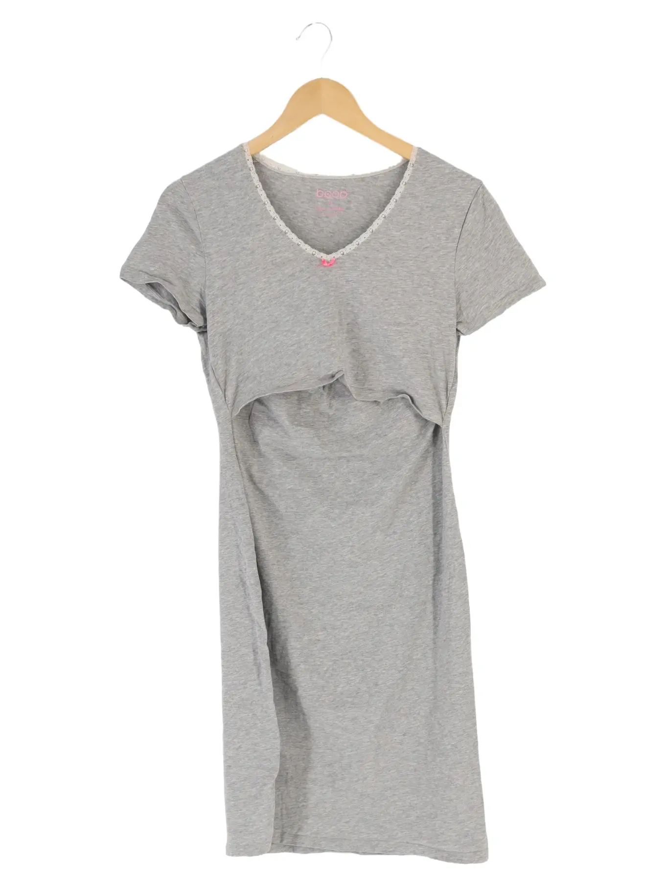 BOOB Still-Nachthemd Damen Gr. 38/M Grau Komfortabel Kurzarm Spitze