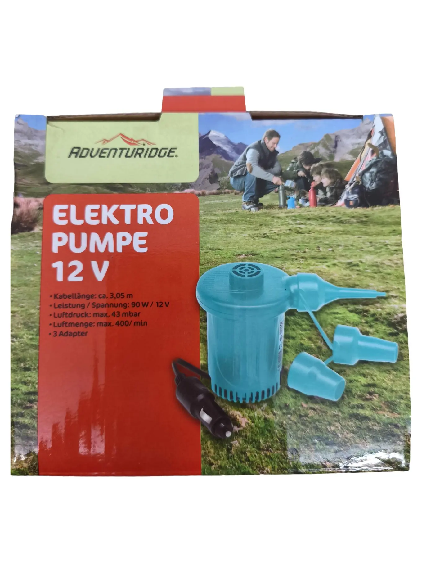 ADVENTURIDGE Elektro Pumpe 12V Luftpumpe Camping Schlauchboot Matratze Türkis