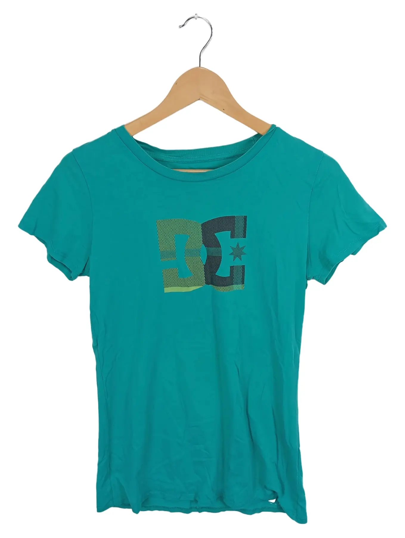 DC SHOES Damen T-Shirt Türkis Gr. 38/M Casual Logo-Print Kurzarm