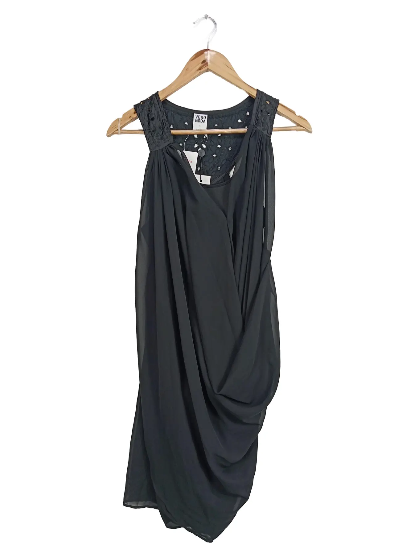 VERO MODA Festliches Kleid Elegant Schwarz Gr. 36/S Midikleid Ärmellos Raffungen