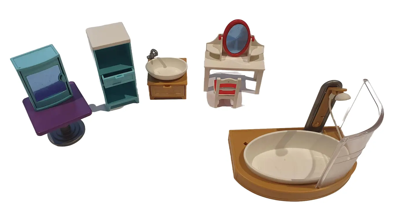 PLAYMOBIL Puppenhaus Badezimmer Einrichtung Waschbecken Toilette Dusche Schminktisch