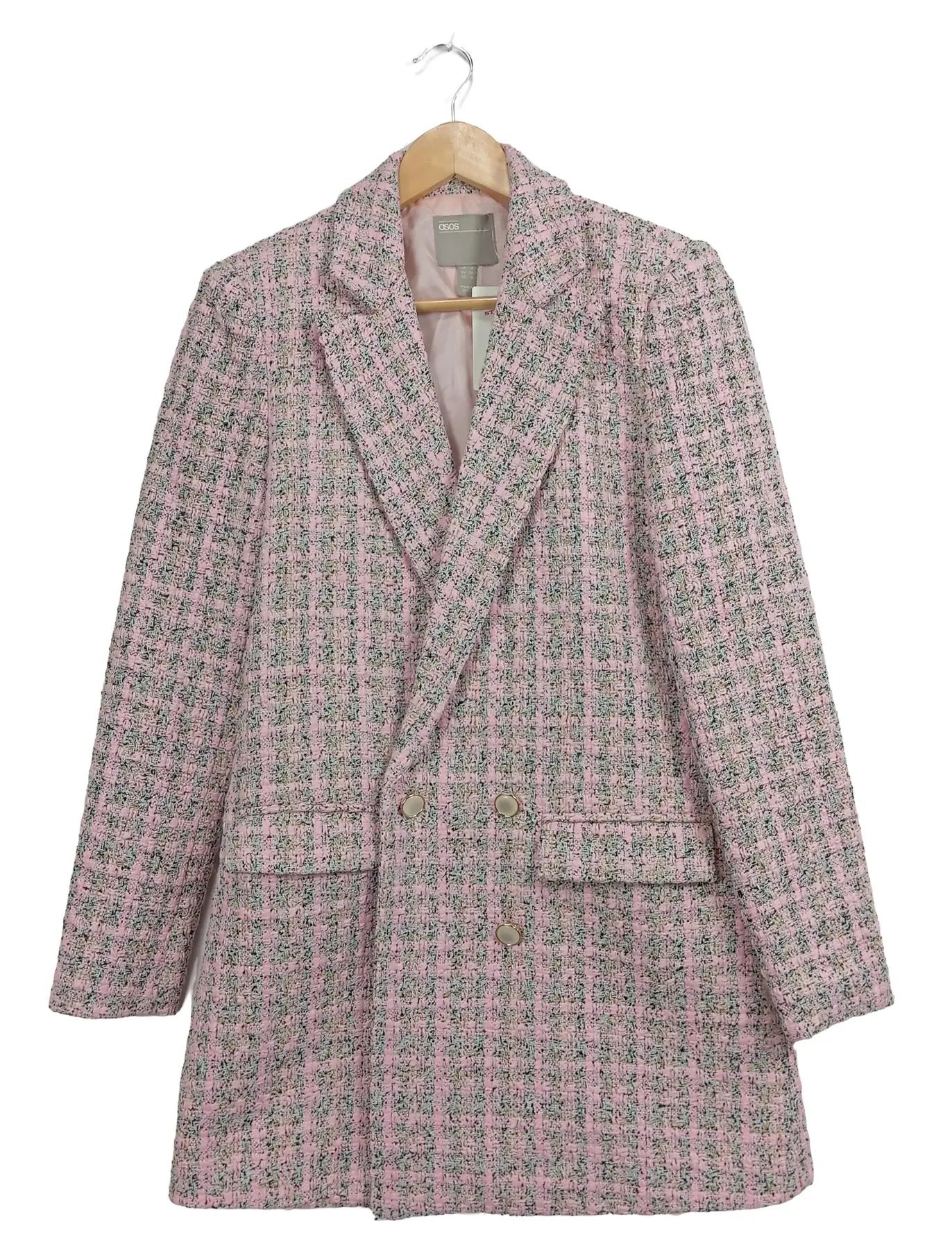 ASOS Damen Blazer Pink Tweed Kariert Gr. 38 Elegant Business