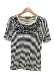 Vorschaubild 1 von Damen T-Shirt Gr. S gestreift Pailletten Viskose Creme Schwarz