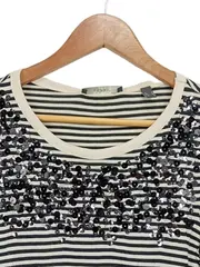 Vorschaubild 2 von Damen T-Shirt Gr. S gestreift Pailletten Viskose Creme Schwarz