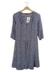 Vorschaubild 1 von Blusenkleid Damen Gr. 36 S Blau Weiß Gemustert Viskose