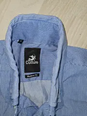 Vorschaubild 3 von Herren Freizeithemd Blau Gestreift Gr. 48/M Langarm Casual