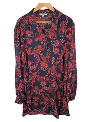 Vorschaubild 1 von Damen Bluse Blau Paisley-Muster Langarm Knopfleiste Gr. 50, 52