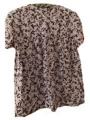 Vorschaubild 2 von Damen Bluse Gr. 38 M Lila Blumenmuster Kurzarm V-Ausschnitt Viskose