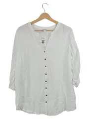Vorschaubild 1 von Damen Bluse Gr. 44/XXL Weiß Viskose Tunika Shirtbluse 3/4 Arm Casual