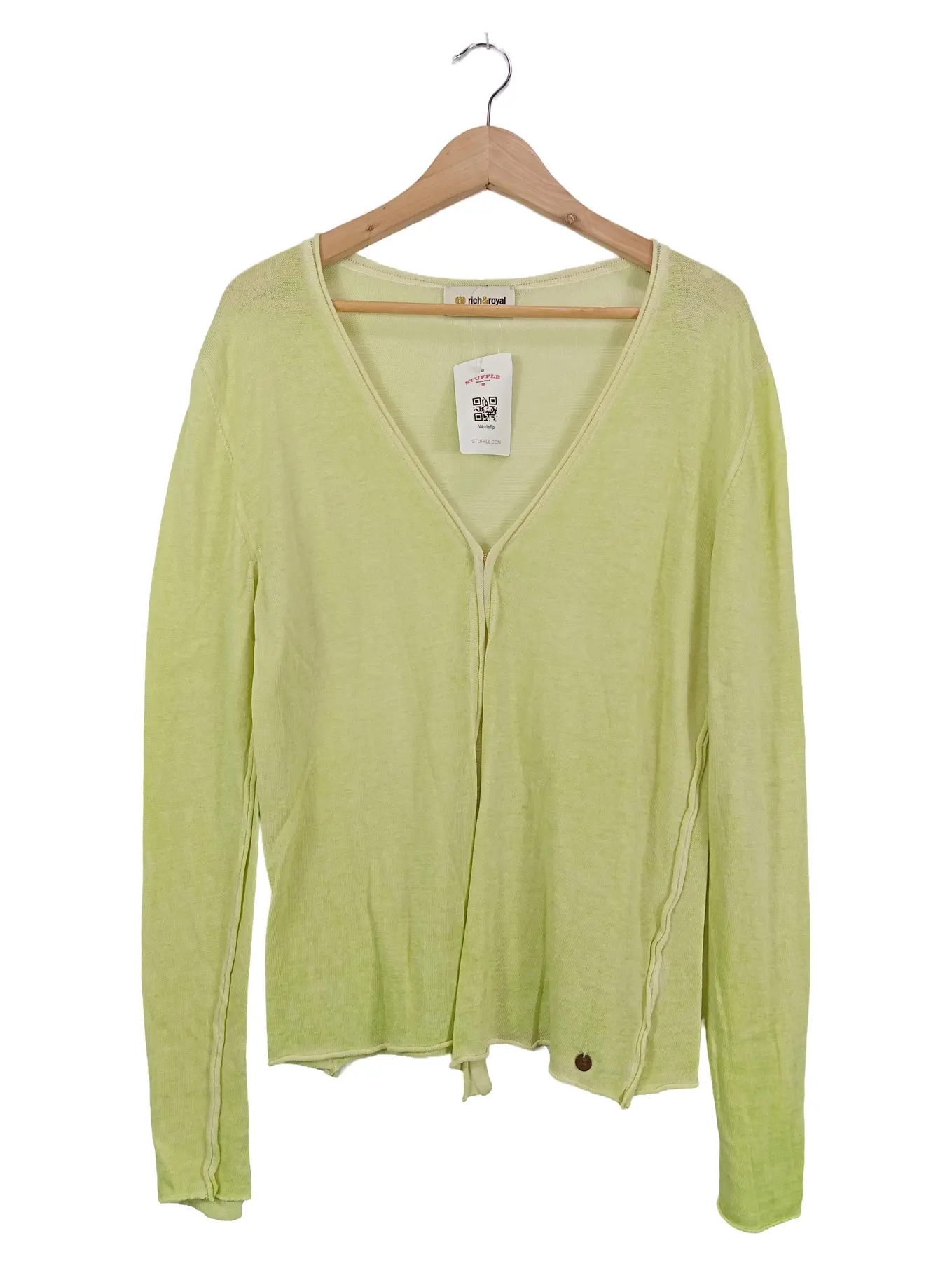 RICH&ROYAL Damen Strickjacke Gr. 40/L Grün Baumwolle Casual Langarm