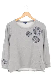Vorschaubild 1 von Damen Pullover Grau Pailletten Blumen Gr. 36/S Casual 3/4-Arm