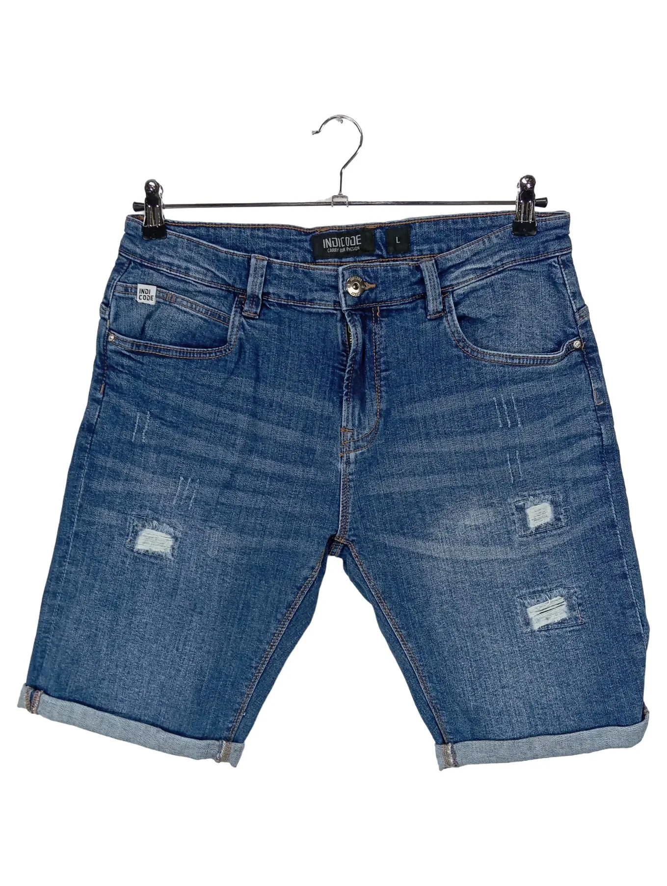 INDICODE JEANS Herren Jeans Shorts Blau W28 Casual Used-Look