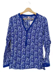 Vorschaubild 1 von Damen Bluse Gr. 36 S Blau Weiß Punkte Muster Langarm Viskose