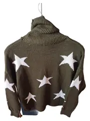 Vorschaubild 2 von Damen Pullover Gr. 40/L Grün Sterne Rollkragen Casual Strick