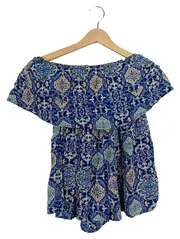 Vorschaubild 1 von Damen Jumpsuit Gr. 34 XS Blau Blumenmuster Bohemian Style