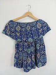 Vorschaubild 2 von Damen Jumpsuit Gr. 34 XS Blau Blumenmuster Bohemian Style