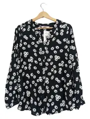 Vorschaubild 1 von Damen Bluse Blumenmuster Schwarz Gr. 40 Casual Langarm Viskose