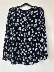 Vorschaubild 2 von Damen Bluse Blumenmuster Schwarz Gr. 40 Casual Langarm Viskose
