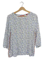 Vorschaubild 1 von Damen Bluse Gr. 34/XS Weiß Blau Orange Blumenmuster 3/4-Arm