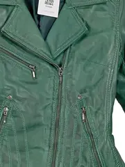 Vorschaubild 3 von Lederjacke Damen Grün Gr. 34 Modern Freizeit Langarm
