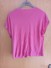 Vorschaubild 2 von Damen T-Shirt Gr. 36 Pink Casual Lyocell V-Ausschnitt
