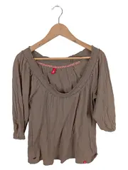 Vorschaubild 1 von EDC Damen Bluse Gr. 36 S Braun 3/4 Arm Baumwolle Raffungen
