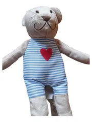 Vorschaubild 1 von Baby Kuscheltier Stofftier Bär Beige 24cm gestreiftes Outfit Herz