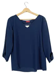 Vorschaubild 1 von Damen Bluse Gr. 36 S Blau V-Ausschnitt 3/4-Arm Casual Schleifen