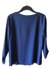 Vorschaubild 2 von Damen Bluse Gr. 36 S Blau V-Ausschnitt 3/4-Arm Casual Schleifen