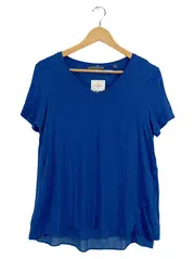 Vorschaubild 1 von Damen T-Shirt Bluse Gr. M Blau V-Ausschnitt Chiffon-Saum