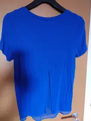 Vorschaubild 2 von Damen T-Shirt Bluse Gr. M Blau V-Ausschnitt Chiffon-Saum