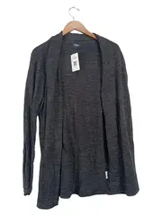 Vorschaubild 1 von Strickjacke Damen Grau M Langarm Baumwolle Melierter Rippstrick