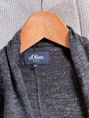 Vorschaubild 3 von Strickjacke Damen Grau M Langarm Baumwolle Melierter Rippstrick