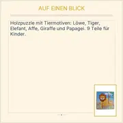 Vorschaubild 3 von Holz Würfelpuzzle Safari Tiere Löwe Tiger Elefant Kinder 9 Teile