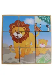 Vorschaubild 1 von Holz Würfelpuzzle Safari Tiere Löwe Tiger Elefant Kinder 9 Teile