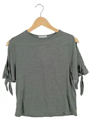Vorschaubild 1 von Damen T-Shirt Grün Gr. 40/L Modern Cut-Outs Schleifen