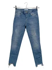 Vorschaubild 1 von Skinny Fit Jeans Damen Blau Destroyed Perlen Risse W29 M