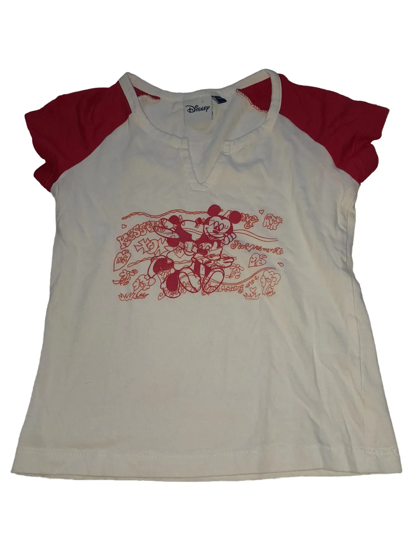 DISNEY Kinder T-Shirt Mickey Minnie Mouse Weiß Rot Gr. 104 Baumwolle