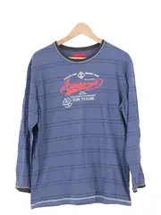 Vorschaubild 1 von Herren Langarmshirt Gr. 48/M Blau Gestreift Casual Schriftzug