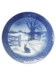 Vorschaubild 1 von Weihnachtsteller 1971 Hase Porzellan Sammelteller Blau 18cm