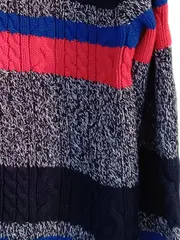 Vorschaubild 4 von Kinder Pullover Baumwolle Blau Gestreift Zopfstrick Gr. 152