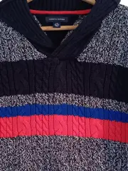 Vorschaubild 3 von Kinder Pullover Baumwolle Blau Gestreift Zopfstrick Gr. 152